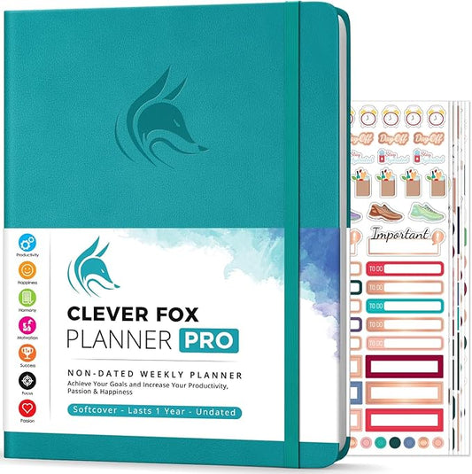 Clever Fox Planner PRO – Weekly & Monthly Life Planner to Increase Productivity, Time Management and Hit Your Goals, 8.5x11″ (Turquoise)