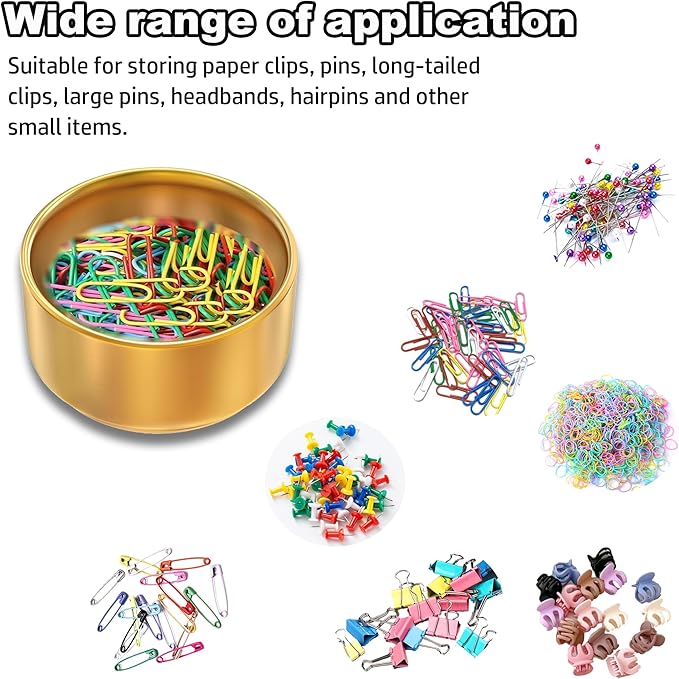 Paper Clip Holder & Organizer - 2-Pack Metal Desk Bowls for Office Accessories, Holds Binder Clips, Paper Clips & Small Parts | Space-Saving Desktop Organizer (Gold)