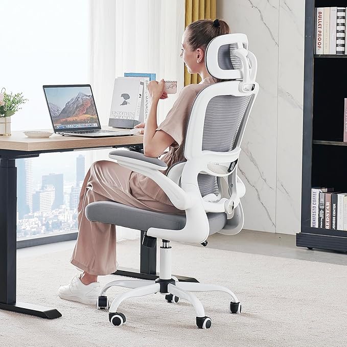 TRALT Office Chair Ergonomic Desk Chair, 330 LBS Home Mesh Office Desk Chairs with Wheels, Comfortable Gaming Chair, High Back Office Chair for Long Hours (White)