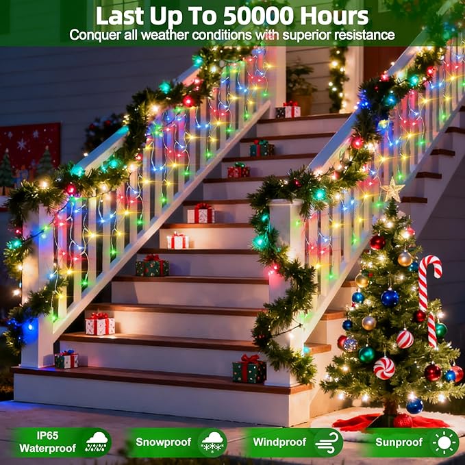 1332 LED Christmas Lights with 296 Drops,132ft 12 Modes Hanging ice String Lights with Timer & Dimmable & Waterproof, Plug-in Fairy Lights for Tree Holiday Wedding Party Christmas Decor Multicolor