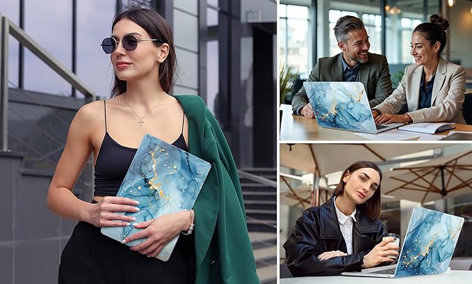 DONGKE for MacBook Air 13 Inch Case 2021-2018, Compatible with A2337 M1 A2179 A1932 Support Retina Display & Touch ID, Hard Shell Plastic Cover with Keyboard Skin - Blue Marble