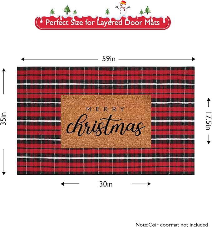 Buffalo Plaid Rug 35"x59",Christmas Cotton Front Door Mat Machine Washable Outdoor Entryway Rugs, Checkered Indoor Floor Throw Rugs for Porch Doorway Living Room Decor(Black and Red)