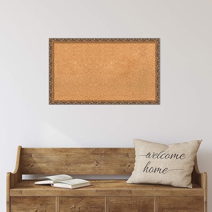 Amanti Art Natural Cork Board for Wall, 18x30 Vision Board with Bronze Frame, Medium Corkboard Office Decor for Home Organization, Traditional Corkboard Pinboard to Display Items for Home