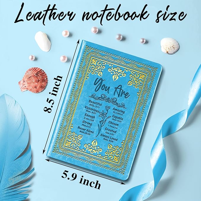 Light Blue A5 Lined Leather Journal Notebook,Inspirational Christian Gifts Hardcover Executive Notebooks for Men Women,200 Pages 100 Gsm Thick Ruled Paper Daily Diary for School,Family ,Friends,Work (You Beautiful Light Blue)