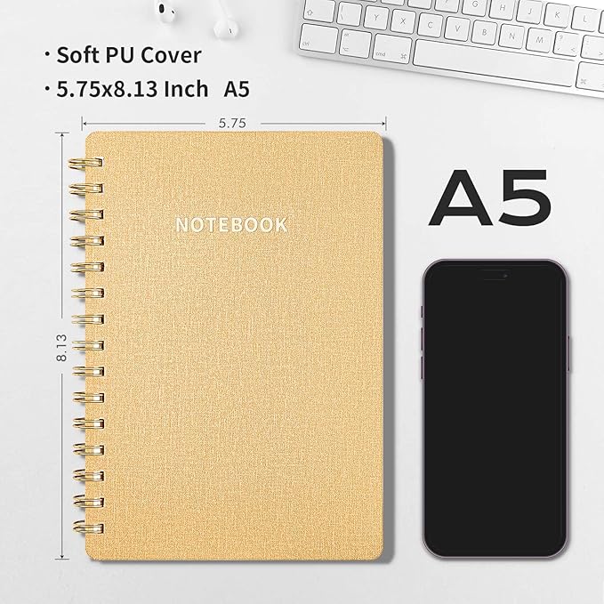 Lined Spiral Notebook College Ruled A5 Journal Book for Note Taking, 160 Pages Writing Journal for Office and Home School Supplies 5.75x8.125 inch - Khaki