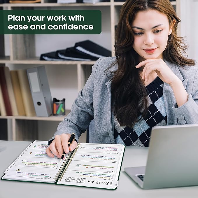 2026 Planner, Weekly and Monthly Calendar Planner Book, January 2026 - December 2026, Hardcover Spiral Planner with Monthly Tabs, Notes Pages, Perfect for Women & Men, A5 (6.4" x 8.5") - Dark Green