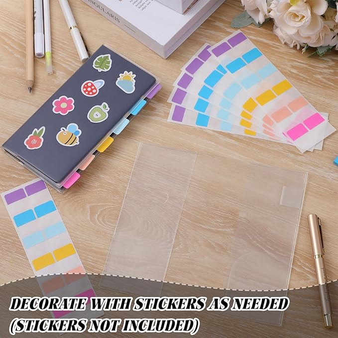 Tinlade 2 Pieces Clear Plastic Cover for Weeks, 8.27 x 7.68 Inches Planner Cover Protector with 120 Color Tabs, Transparent PVC Notebook Strong Plastic Protecting Sleeves for Books(Colored)