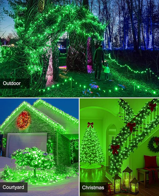 157FT 480 LED Christmas Lights Outdoor, Plug in Christmas Tree Lights Waterproof, 8 Modes Green Wire Fairy String Light for Indoor House Garden Xmas Party Decorations, Green