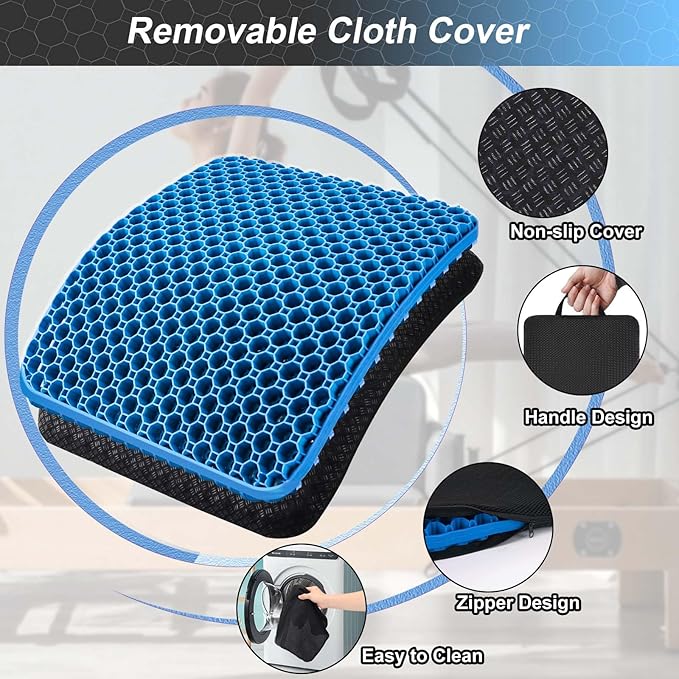 Seat Cushion, Gel Seat Cushion for Long Sitting– Back, Sciatica, Tailbone Pain Relief Pad, 19in Seat Pad for Car, Office Chair, Wheelchair, Soft Support for Long Trips