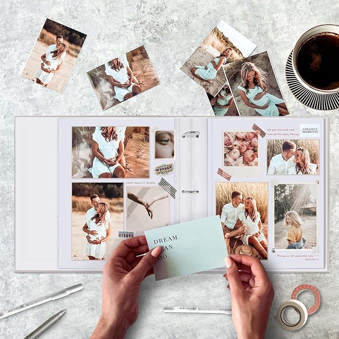 8.5x11 Inch Large 3 Ring DIY Scrapbook Photo Album with 30 Plastic Sleeves 60 Pages Blank Scrapbooks, 8.5 x 11 Scrap Book Albums for Baby Travel Wedding Graduation kids (Light Gray)