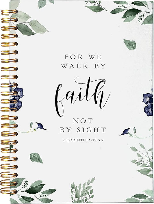 VNWEK Christian Notebook,Bible Journaling Notebook,Bible Journal,Church Notes Notebook,2 Corinthians 5:7 for Me Walk by Faith Spiral Notebook Journal 5.5x8.3 Inch,Christian Journals for Women