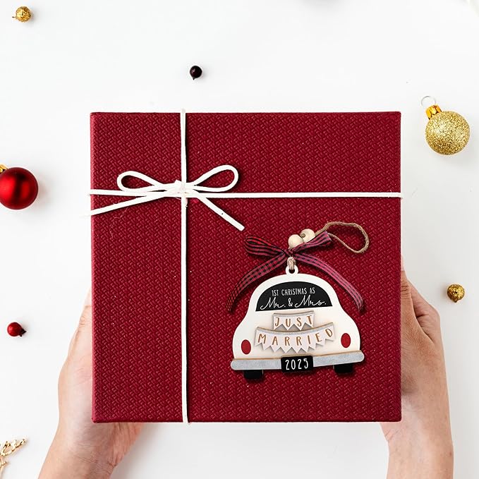 Wedding Gifts - Mr and Mrs Gifts - Wedding Gift for Couples 2025, Bride, Future Mr and Mrs - First Christmas Married Ornament 2025 - Bridal Shower Gift for Married Newlywed - Wood Ornament