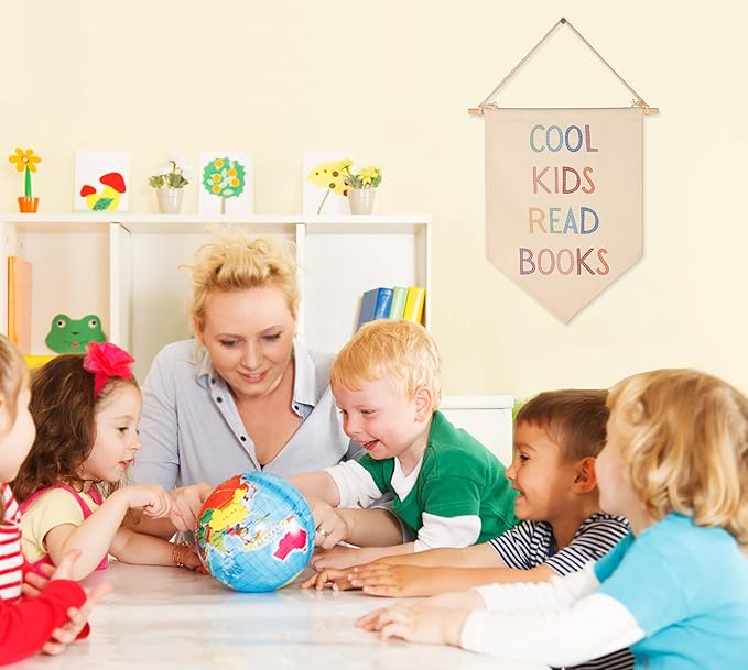 Cool Kids Read Books-Classroom Decor-Playroom Reading Corner Wall Art-Flag Decor Gift for Kids Toddler Baby Boys Girls Toddler-Banner Wall Sign Gifts for Playroom Nursery Baby Room Bedroom Front Door