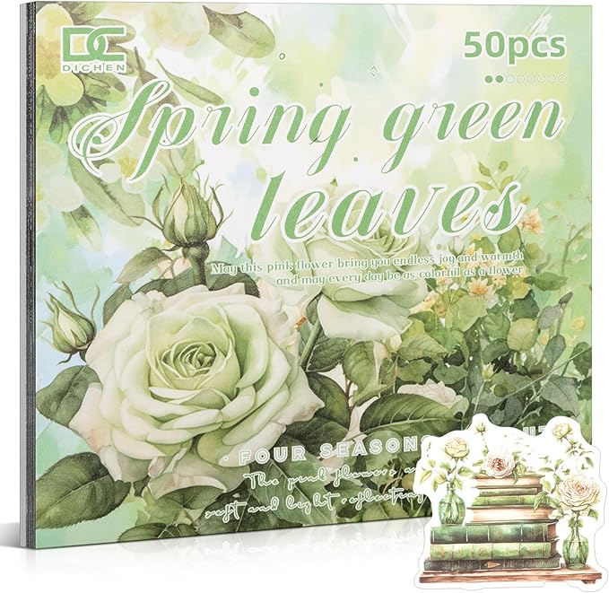 Green Leaf Theme Sticker Scrapbooking Supplies for Junk Journal 50 Sheets, Include 25 PET Stickers and 25 Paper of Scene Material Paper - Vintage Journaling Stickers (TZ-006-008)