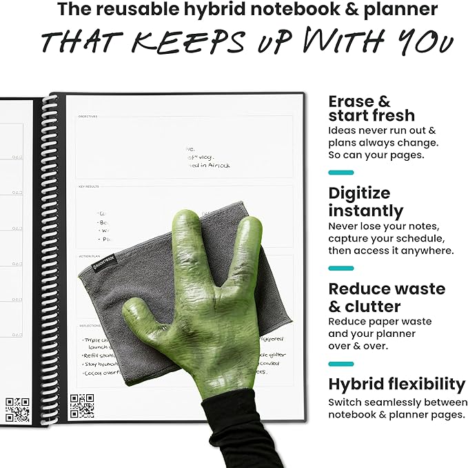 Rocketbook Fusion Hybrid Reusable Planner and Notebook in One, Additional Blank Pages, Goal and Project Tracker, Undated Planner, Executive Size 6x8.8, Teal (Pack of 1)