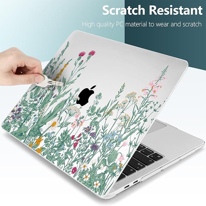 TWOLSKOO Compatible with MacBook Pro 13 inch Case 2023-2016 A2338 M2/M1 A2251 A2289 A2159 A1989 A1706, Plastic Hard Shell Cover & Keyboard Skin & Screen Protector, Botanical Illustration