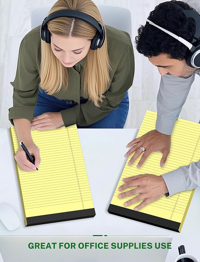 Legal Pads 8.5 x 14, Wide Ruled Legal Pads, 12 Pack Yellow Paper 8.5 x 14, 30 Sheets per Notepad, Large Writing Pad for Office Supplies, College, Micro Perforated Lined Writing Pads, 70 GSM