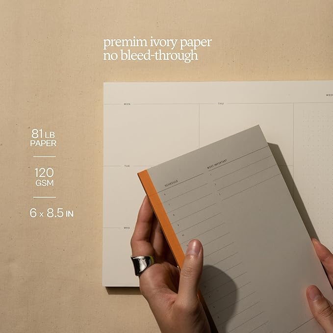 Daily and Weekly To-Do List Notepad – Desk Pad for Work and Study, Orange, 8x6 Inches