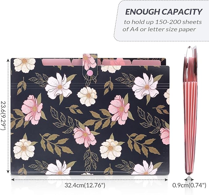 SKYDUE Expanding File Folder with 5 Pockets, Accordion File Organizer,Portable Receipt Paper Documents Organizer,Letter Size Filing Folder School Office Supplies,Navy Blue