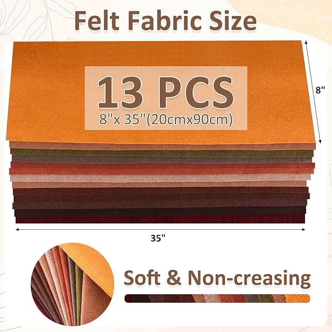 XSEINO 13 Rolls 8"x35" 1.4mm Thick Soft Felt Fabric Sheet 13 Assorted Dark Brown Series Colors Felt Pack for DIY Craft Sewing Squares Nonwoven Patchwork