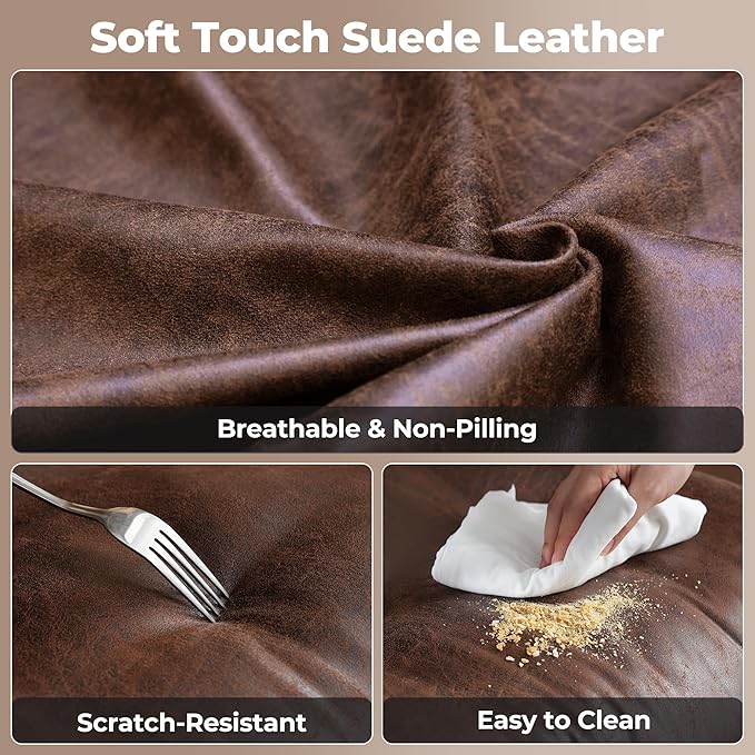 ovios Ergonomic Home Office Chair, Mid-Century Modern Faux Leather Chairs with Thickened Cushions, Comfy High Back Swivel Rolling Executive Computer Armchair (Dark Brown, Suede Leather)