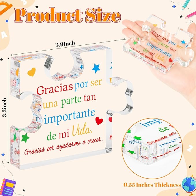 Yopyame Spanish Teacher Appreciation Gifts - Regalos para Maestra Acrylic Gift Thank You Teachers Engraved Acrylic Puzzle Plaque End of Year Graduation Christmas Birthday Thanksgiving Gift for Teacher