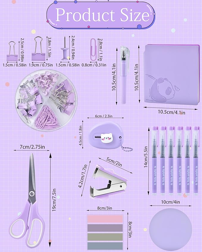 23pc Purple Desk Accessories and Organizers with Mesh Organizer Stapler Tape Dispenser Calculator and a Lot of Office Purple Office Supplies Beautifully Presented in a Gift Box