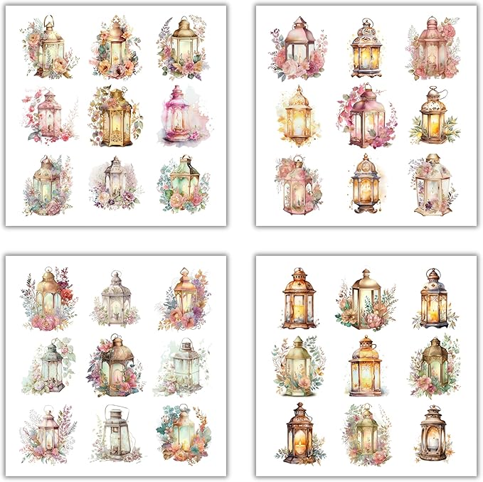 XERE 144 Pcs Radiant Lanterns Four Seasons Sticker Book for Journaling Notebooks, Sketchbook, Bookmark Making, Junk Journal, Budget Planner, Scrapbook Art Supplies Stickers