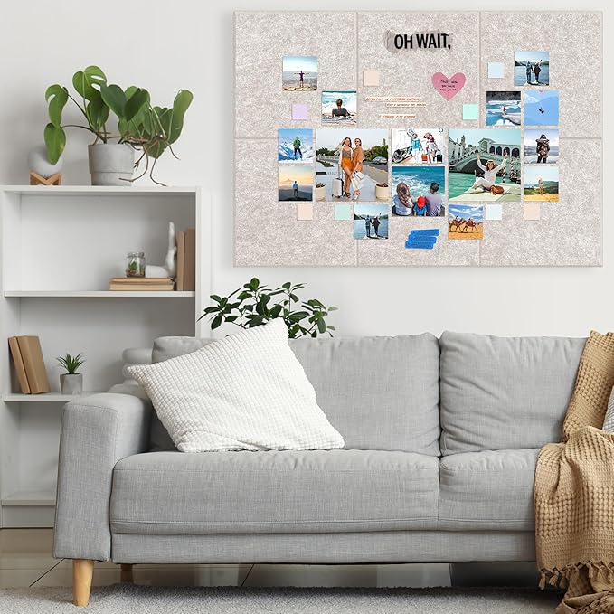 AKTOP Cork Board Bulletin Board 24"x36", 6 Pack Removable Felt Cork Board Tiles for Wall, Large Corkboard Notice Pin Board for Office, School & Home,24 Safe Adhesive Tabs, 20 Push Pins, Latte