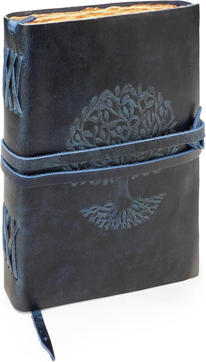 LUXEORIA Tree Of Life Leather Journal for Women and Men, Handcrafted Leather Journal for Writing Womens, Sketchbook, Travel Diary with Unlined Deckle Paper, Dark Blue 7x10