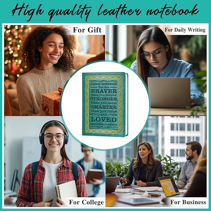 Green A5 Lined Leather Journal Notebook,Inspirational Leather Journal Notebook for Men Women,200 Pages 100 Gsm Thick Ruled Paper Daily Diary for School,Travel,Business,Work (Green)