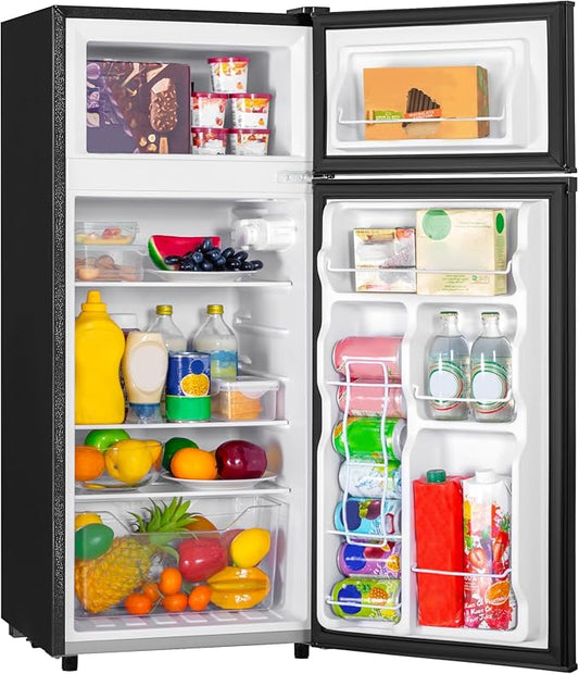 Manastin 4.4 Cu.Ft Mini Fridge with Freezer, Small Refrigerator with 2 Doors for Kitchen, Dorm, Office and Bedroom, Mini Fridge with Adjustable Shelves (Black)