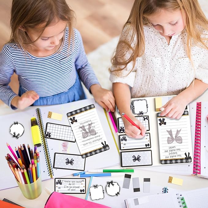 Xqumoi Coquette Black Bow Sticky Notes Set - I’m Just A Girl Self-Stick Note Pads Bowknot Notepads Writing Memo Pad Page Marker Bookmarker Preppy Girly Stuff Back to School Office Supplies Gift