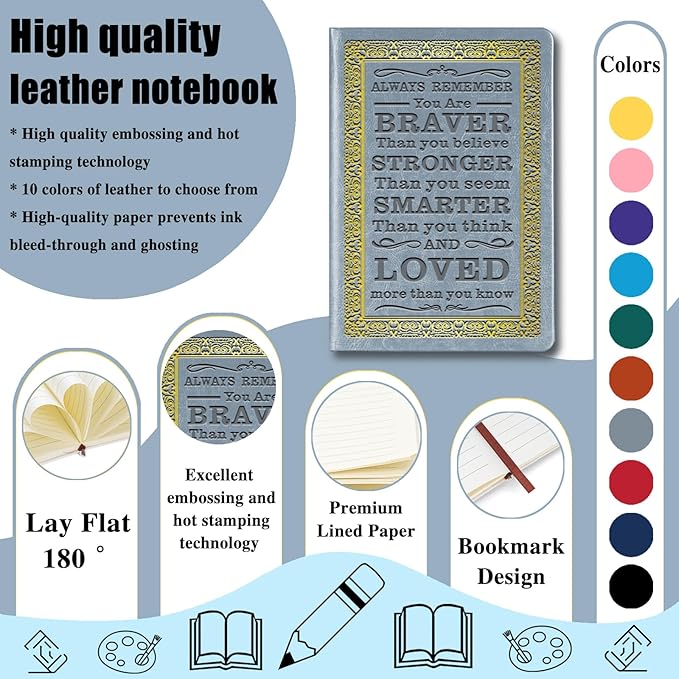 Grey A5 Lined Leather Journal Notebook,Inspirational Leather Journal Notebook for Men Women,200 Pages 100 Gsm Thick Ruled Paper Daily Diary for School,Travel,Business,Work (Grey)