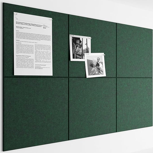 Bumusty Large Cork Board 36"x24" Alternative - 6 Pack Felt Wall Tiles with 40 Safe Removable Adhesive Tabs, 30 Pushpins, Cork Boards for Walls Pin Board Bulletin Board Office Decor (Aurora Green)