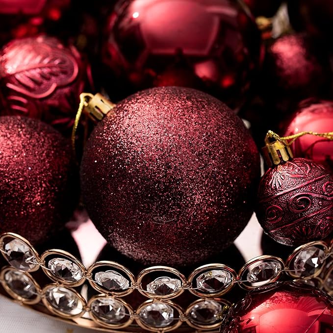 Christmas Ornaments for Xmas Trees,Burgundy Shatterproof Christmas Ball Ornaments