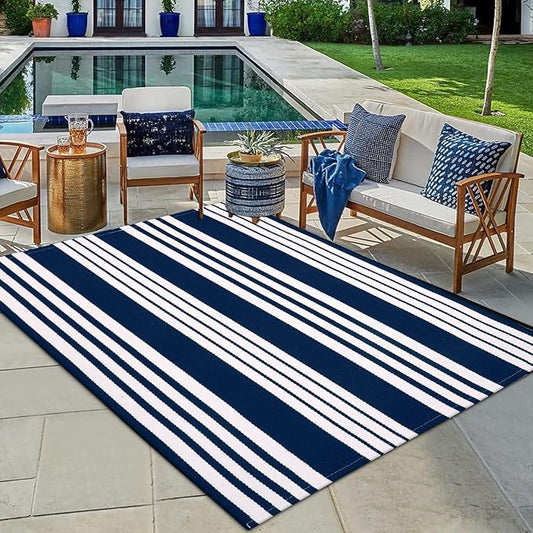 OJIA Washable Area Rugs 4'x6', Cotton Woven Indoor Outdoor Rugs Striped Patio Rugs Entryway Rug Carpet Large Area Rugs for Bedroom/Porch/Deck/Backyard/Camping/Living Room