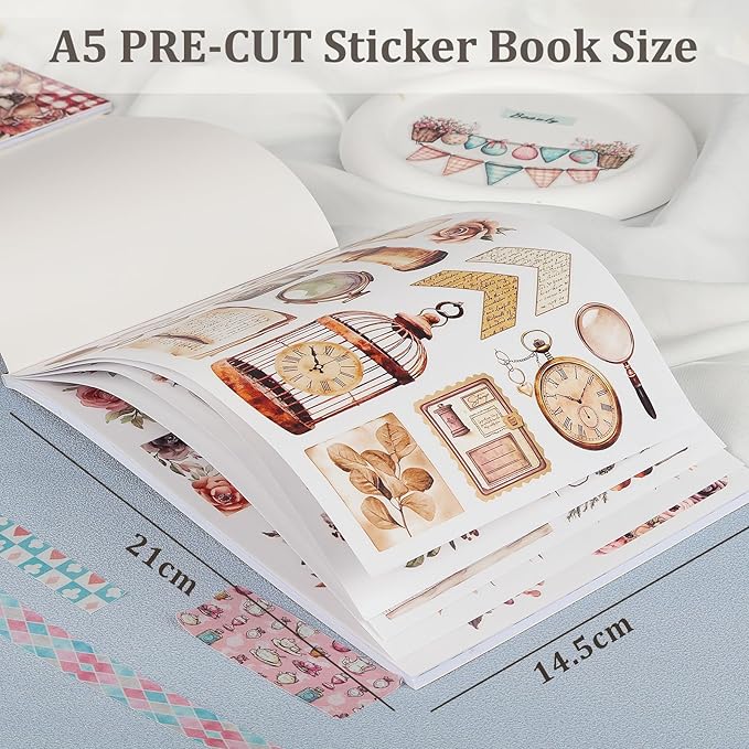 Snycler Plain Inspiration Theme Sticker Scrapbooking Supplies for Junk Journal, 20 Sheets PET Stickers - Vintage Journaling Stickers, Ephemera Sticker Book Pre Cut, Planner, Junk Journal Supplies