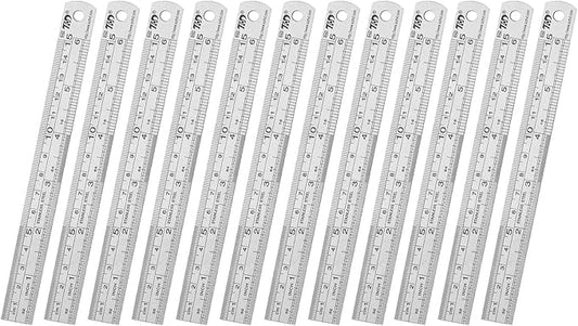 ZZTX Ruler Metal Straight Edge Stainless Steel Ruler 6 Inch Ruler Set Rulers Bulk 12 Pack