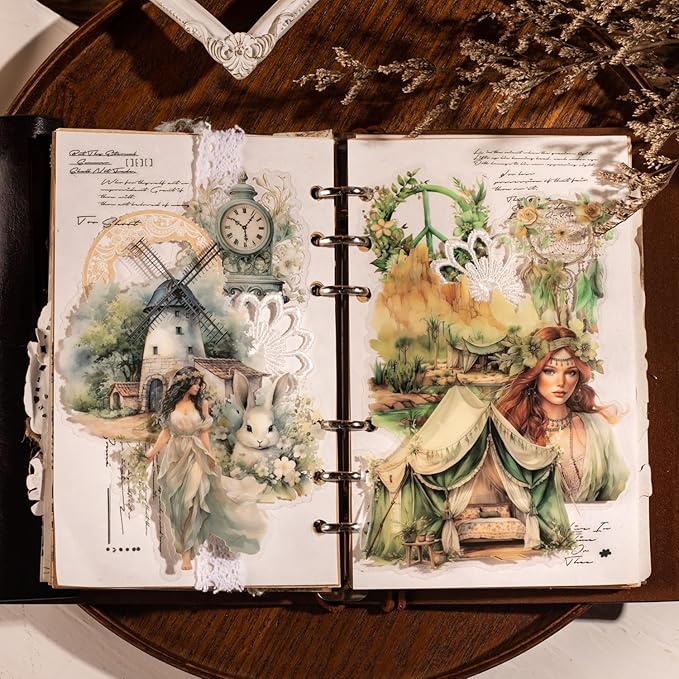 180Pcs PET Scrapbook Stickers, Bohemian Designs for Scrapbooking DIY Crafts Waterproof Journaling Supplies Junk Journal Ephemera with Storage Organizer