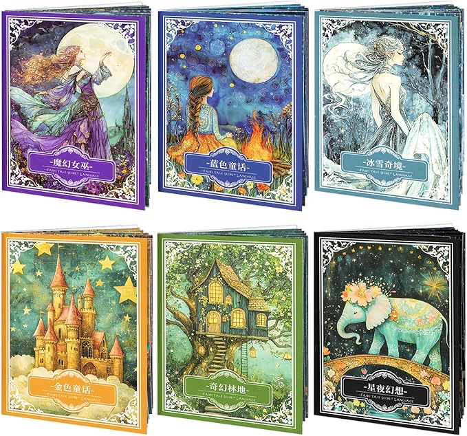 Large 6 Sets 60 Pcs Washi Stickers Book Kit for Journaling, Vintage Aesthetic Fairy Forest Magic Scrapbook Stickers for Scrapbooking Bullet Junk Journal Supplies Planner Stationery Collage Craft Gifts