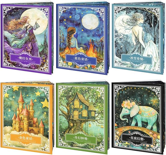 Large 6 Sets 60 Pcs Washi Stickers Book Kit for Journaling, Vintage Aesthetic Fairy Forest Magic Scrapbook Stickers for Scrapbooking Bullet Junk Journal Supplies Planner Stationery Collage Craft Gifts