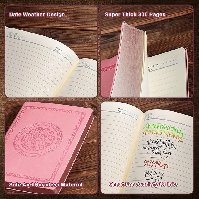 2025 Leather Vintage Journal Notebook,300 Pages,Leather Softcover Lined Journal Notebooks for Women Men,Notebook Journals for Writing Travel,Business,Office,5.7'' X 8.3'',Pink