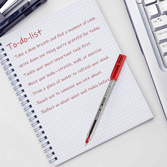 Red Ballpoint Pens,1.0 mm Medium Point, Red Pens, Ergonomic Triangle Grip, 50-Count Pack of Bulk Pens