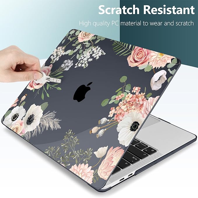 TWOLSKOO Compatible with MacBook Pro 13 inch Case 2023-2016 A2338 M2/M1 A2251 A2289 A2159 A1989 A1706, Plastic Hard Shell Cover & Keyboard Skin & Screen Protector, Rose Flower