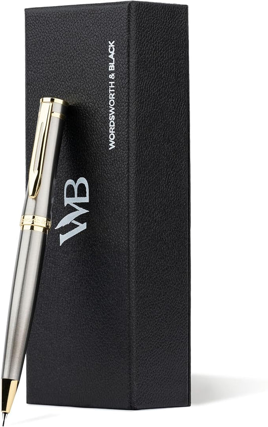 Wordsworth and Black Mechanical Pencil Graphite Lead- Stunning Luxury Metal Pencil, Silver Chrome 24K Gold Finish, 0.7mm Led, Best Gift Set for Men & Women, Professional Executive Office Pencils