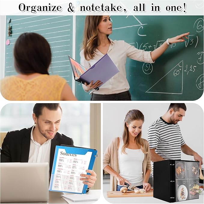 360° Pivotable 3 Ring Binder, Upgraded Foldable Binders 1 inch 12 Pack, Thin Small Three Ring Binder Fits 8.5" x 11", for Home, School and Office- Black, Purple, Pink, Blue, Green, Red