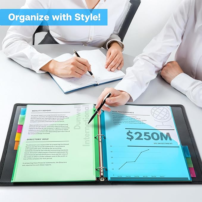 Dunwell 2-Pocket 8 Tab Binder Dividers (3 Sets, 24 Count), Plastic 8 Subject Notebook Dividers with Pockets for 3-Ring Binders, Durable Binder Pocket with Colorful Tabs, Letter Size