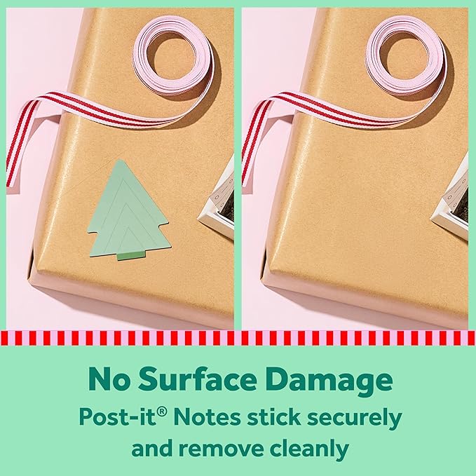 Post-it Jingle Sticky Notes, Christmas Tree Design, 2 in. x 2.5 in., 1 Holiday Tree-Shaped Christmas Themed Cute Sticky Note Pad with 50 Sheets