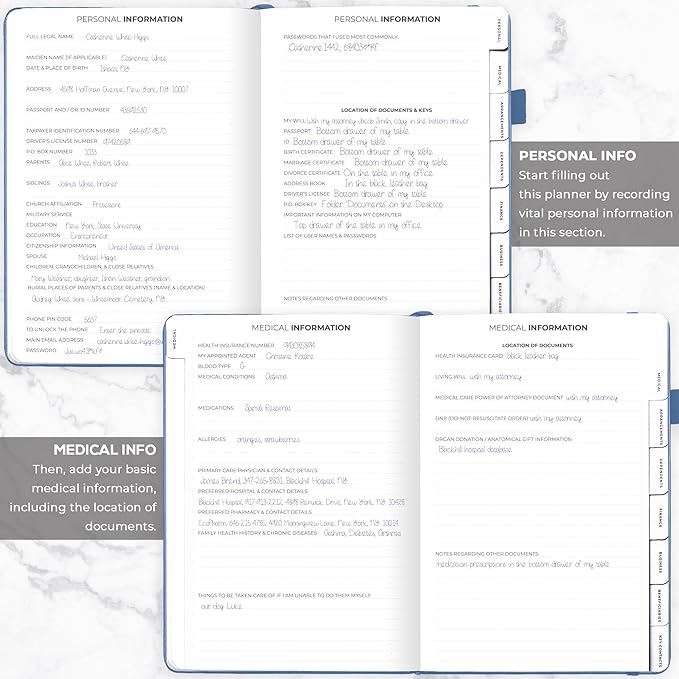 Clever Fox Large End of Life Planner – Guided Final Arrangements Organizer Notebook for Instructions, Beneficiary Info, Will Preparation, Last Wishes & Funeral Planning – 8.5" x 11" (Smoke Blue)